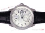 Cartier Calibre Diver's Watch: SS White Dial Black Leather Replica Watch